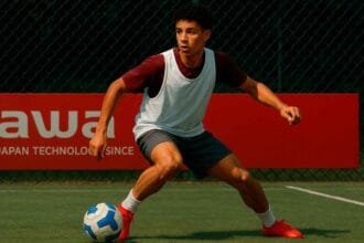 Angelo, lateral de 16 anos do São Paulo FC, em ação com a camisa do sub-17