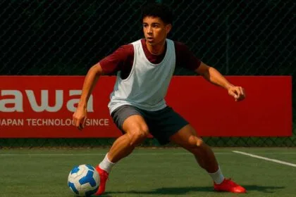 Angelo, lateral de 16 anos do São Paulo FC, em ação com a camisa do sub-17