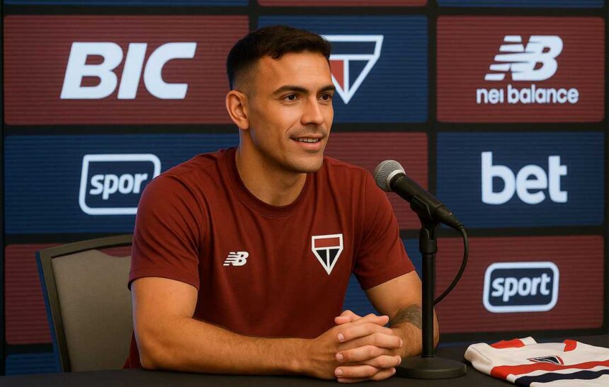 Enzo Díaz em entrevista no CT da Barra Funda