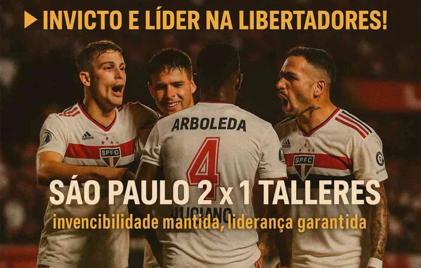 Jogadores do São Paulo comemoram vitória sobre o Talleres no Morumbis