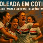 Jogadoras do São Paulo comemoram gol no Brasileirão Feminino