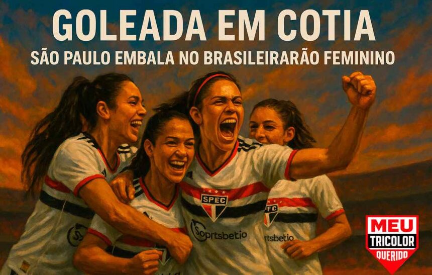 Jogadoras do São Paulo comemoram gol no Brasileirão Feminino