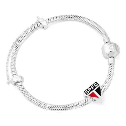 Berloque São Paulo Escudo Em Prata 925 Colorido + Pulseira