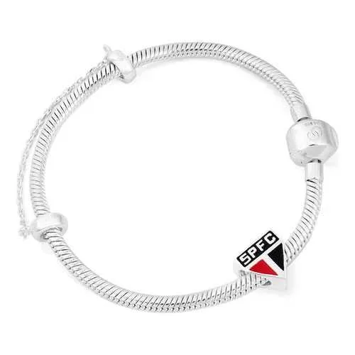 Berloque São Paulo Escudo Em Prata 925 Colorido + Pulseira