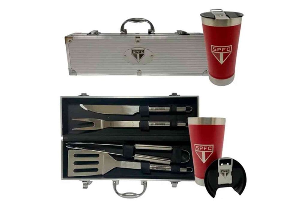 Kit Churrasco 4 Peças E Copo Térmico São Paulo Licenciado