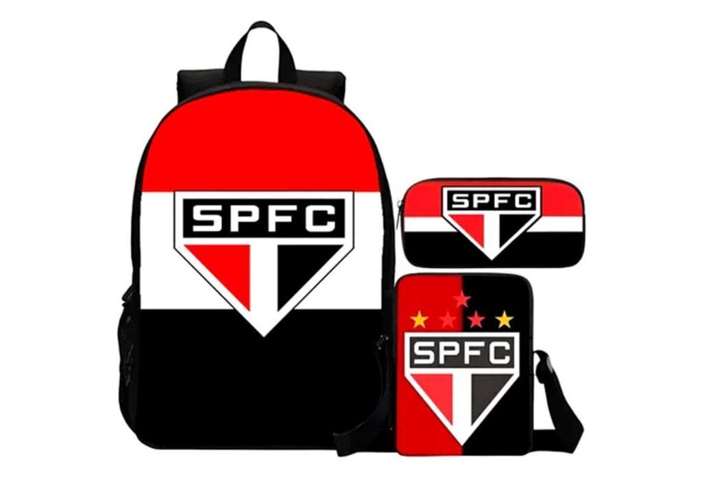 Kit Mochila Escolar Spfc Com Estojo E Bolsa Transversal