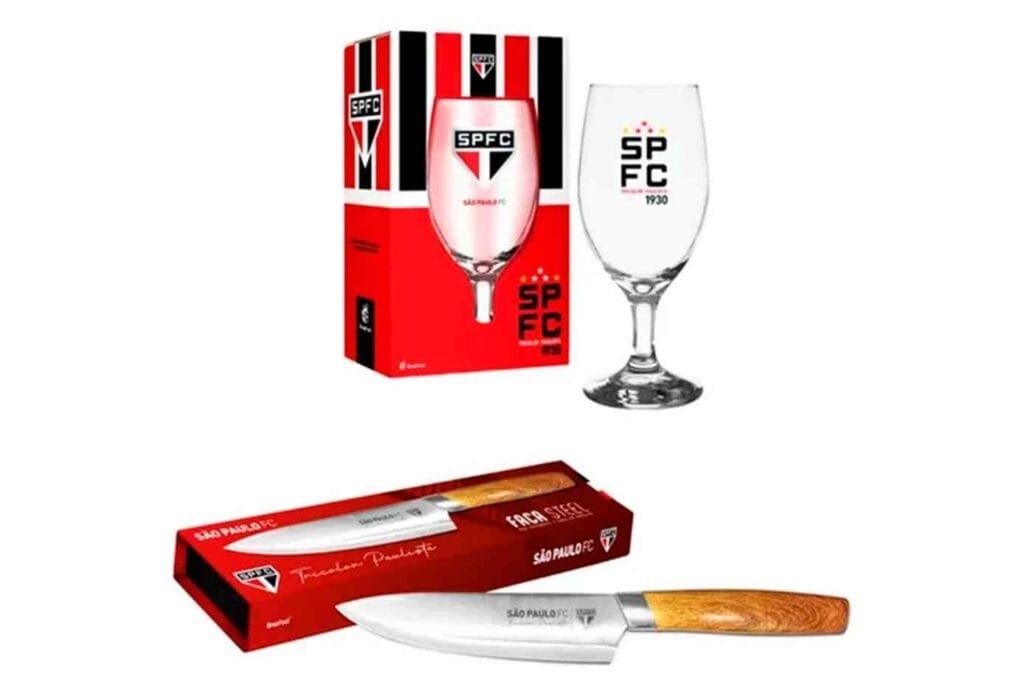 Kit São Paulo Taça Cerveja + Faca Inox Churrasco Presente
