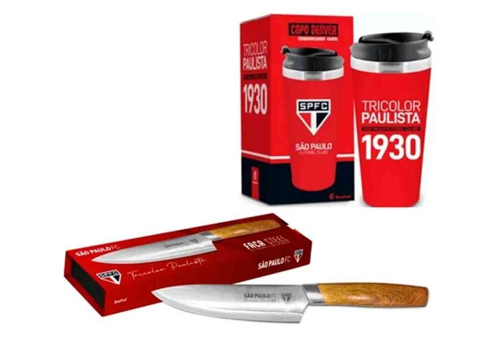 Kit São Paulo Taça Cerveja + Faca Inox Churrasco Presentes do São Paulo