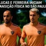Lucas Moura e Ferreira durante treino de transição física no São Paulo