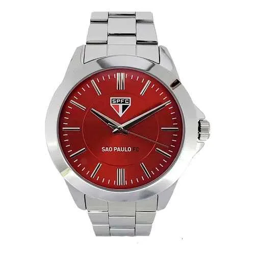 Relógio Masculino São Paulo Sport Bel Spfc-002-2 Prata Cor do fundo Vermelho