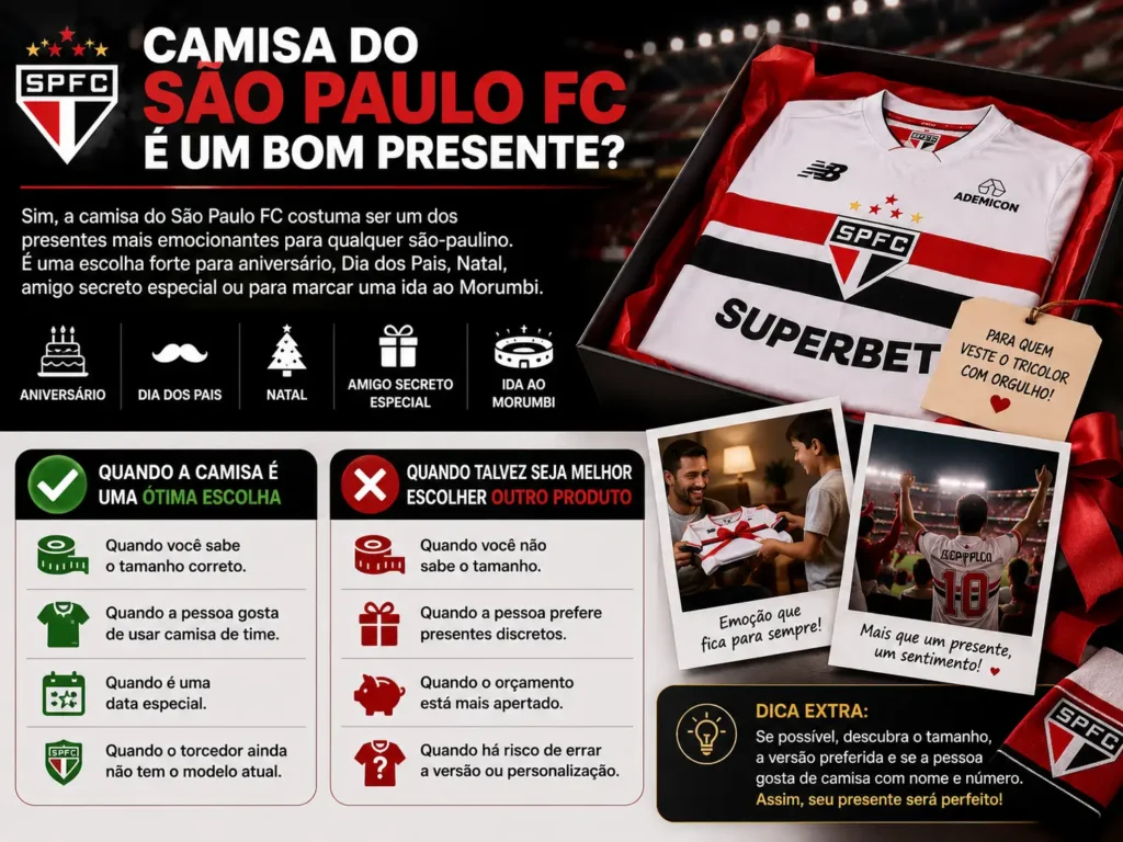 Camisas do São Paulo FC: modelos 2026 para vestir o Tricolor com orgulho 8 Quando a camisa é uma ótima escolha