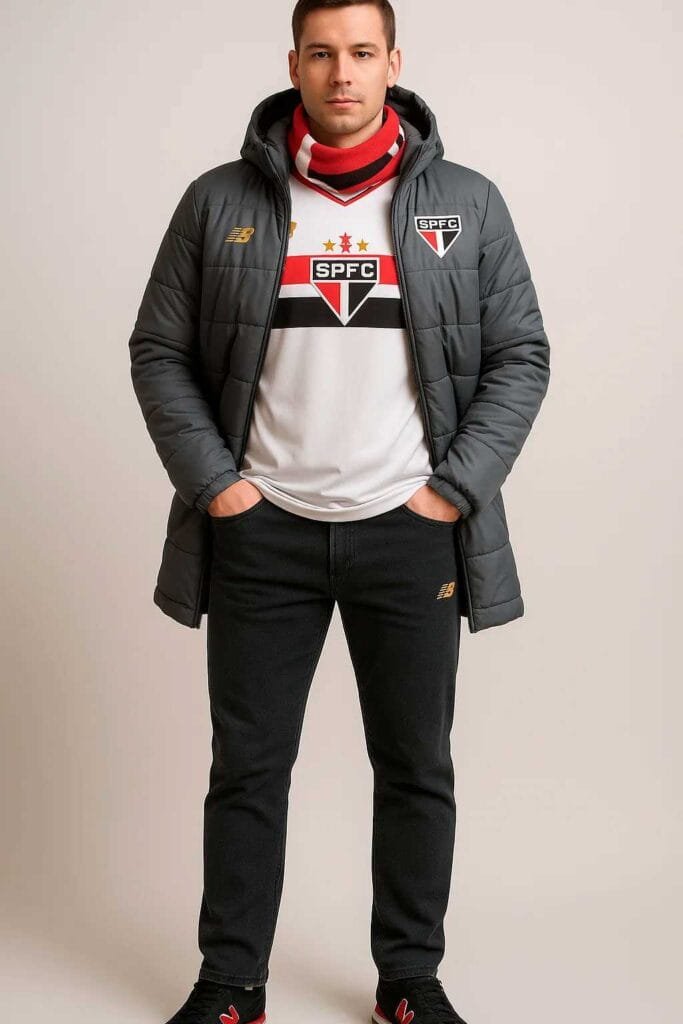 🧣 Torcedor raiz também sente frio: veja como usar o manto tricolor nos dias gelados 2 Torcedor tricolor vestindo o manto tricolor do São Paulo FC no frio
