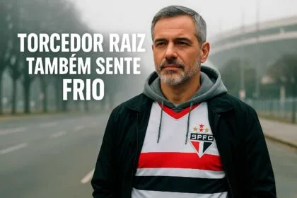Torcedor tricolor vestindo o manto do São Paulo FC no frio