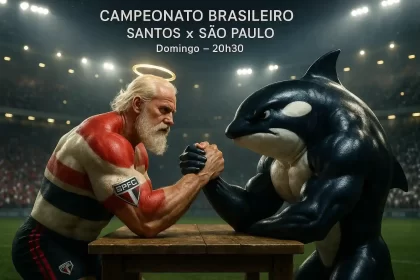 Santos X São Paulo Onde Assistir — imagem do clássico em estádio à noite