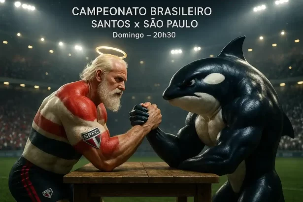 Santos X São Paulo Onde Assistir — imagem do clássico em estádio à noite