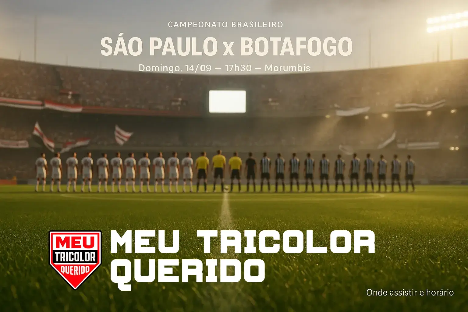 Detalhe do gramado do Morumbis com times prontos para São Paulo x Botafogo