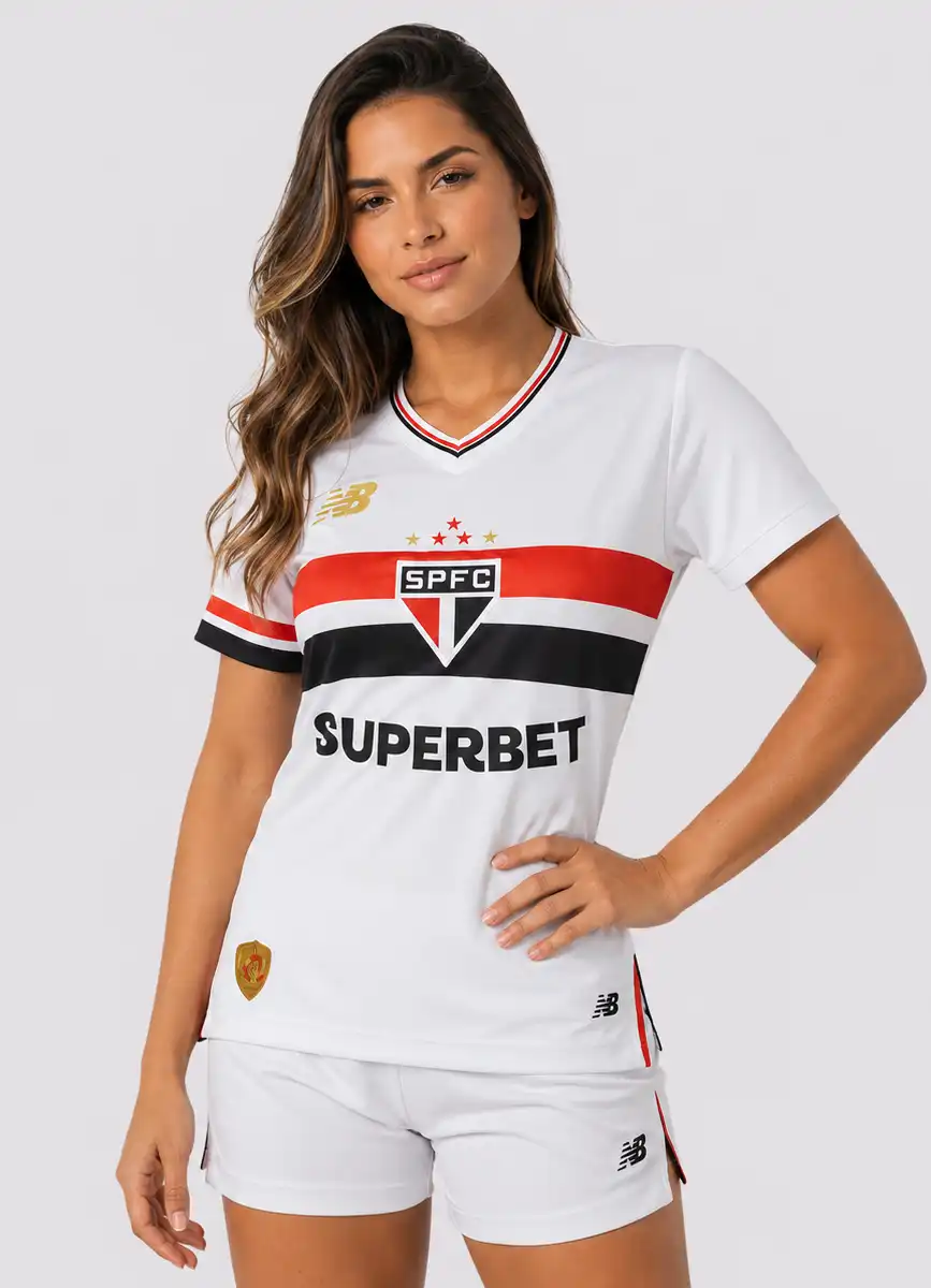 Camisa feminina do São Paulo 2025 Camisa feminina do São Paulo New Balance 2025 para presente