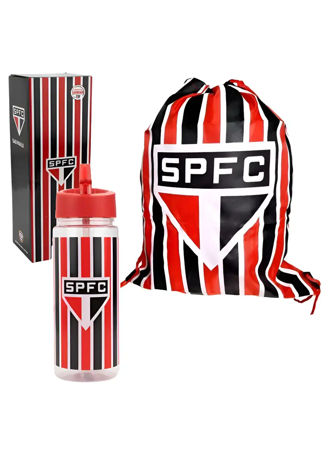 Garrafa com mochila São Paulo FC Garrafa infantil com mochila-saco do São Paulo FC