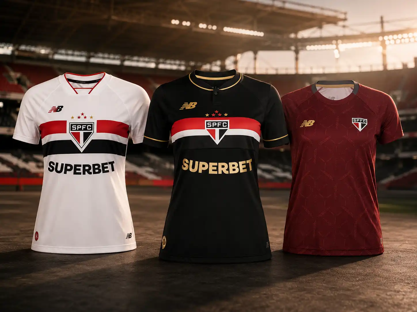 Comparação de estilos de camisas femininas do São Paulo FC para estádio e uso casual