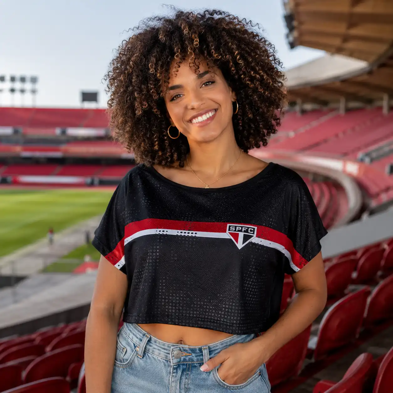 Cropped feminino oficial São Paulo FC Immortal preto 2005